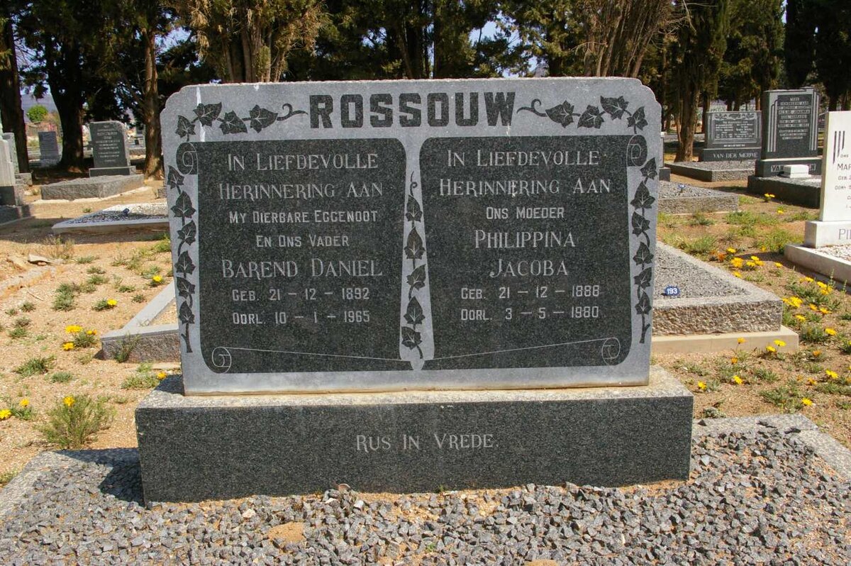 ROSSOUW Barend Daniel 1892-1965 &amp; Philippina Jacoba 1888-1980
