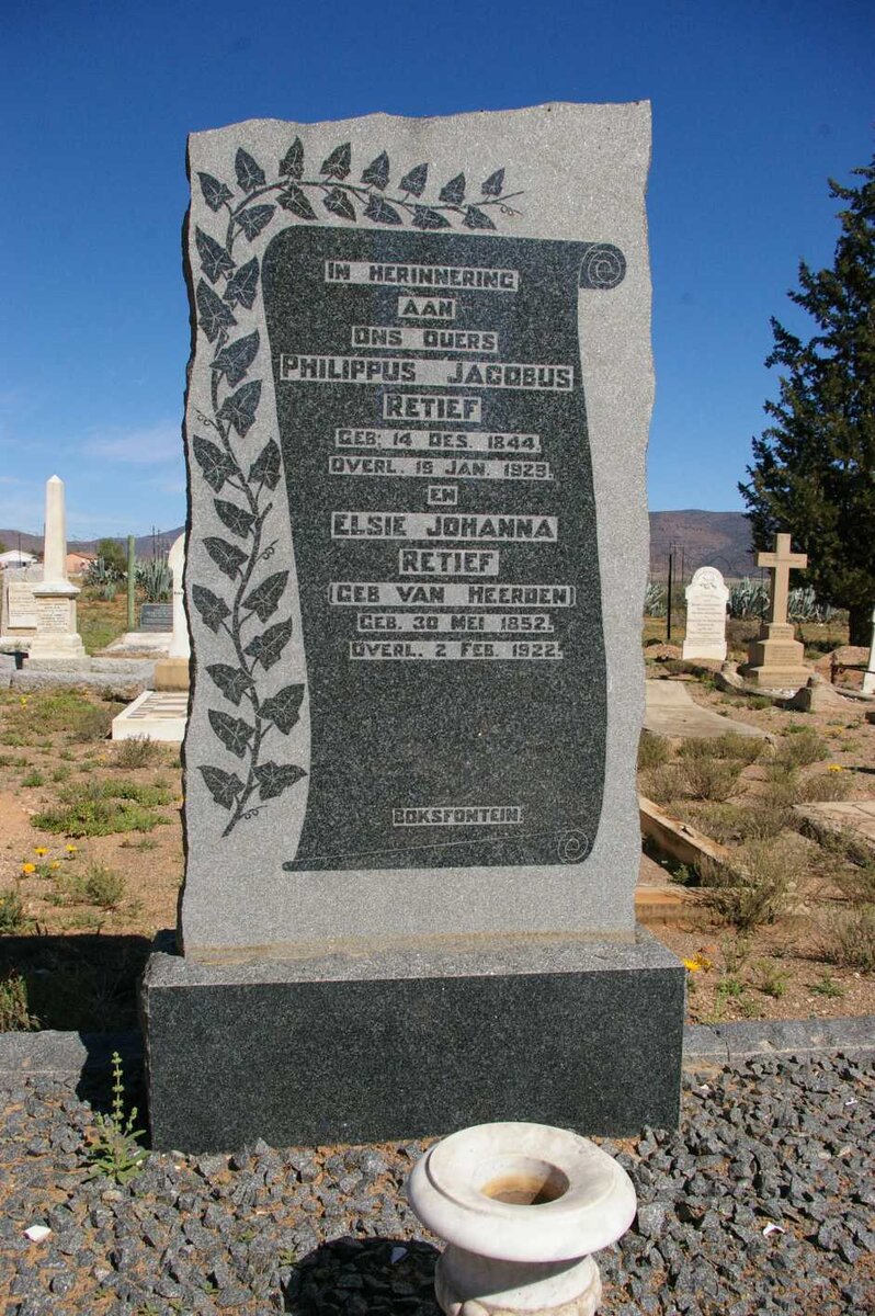 RETIEF Philippus Jacobus 1844-1929 &amp; Elsie Johanna VAN HEERDEN 1852-1922