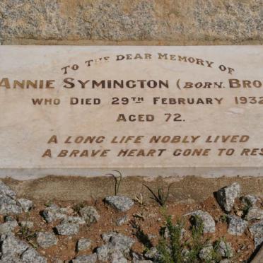 SYMINGTON D.P. -1916 &amp; Annie BROOKS -1932