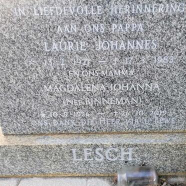 LESCH Laurie Johannes 1921-1983 &amp; Magdalena Johanna BINNEMAN 1926-2019