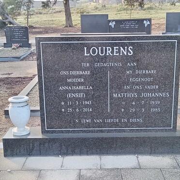 LOURENS Matthys Johannes 1939-1985 &amp; Anna Isabella 1943-2014