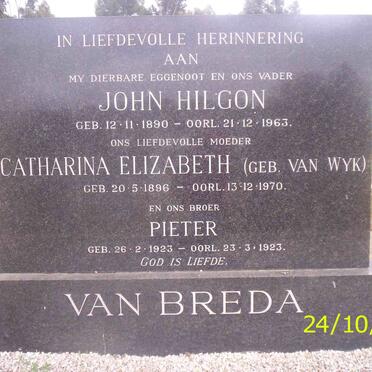 BREDA John Hilgon, van 1890-1963 &amp;  Catharina Elizabeth VAN WYK 1896-1970 :: VAN BREDA Pieter 1923-1923