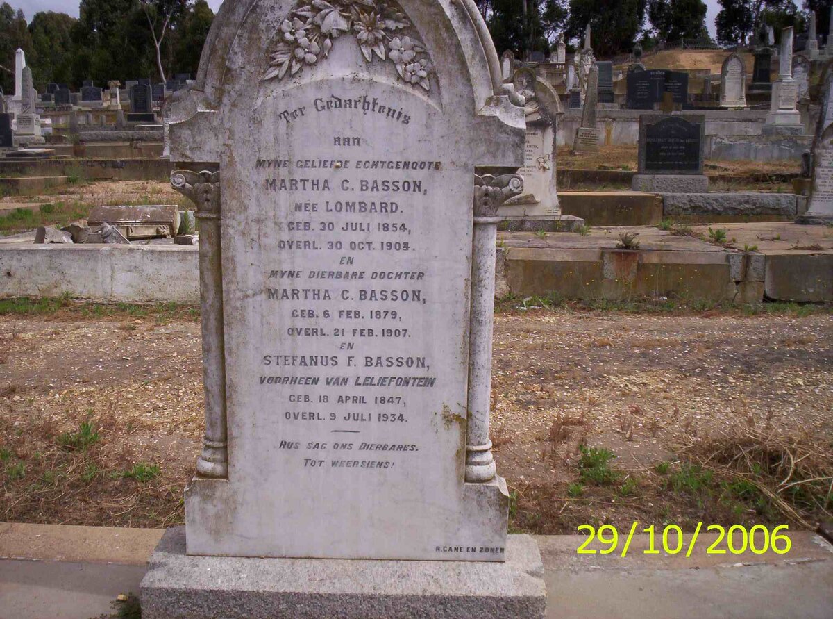 BASSON Stefanus F. 1847-1934 &amp; Martha C. LOMBARD 1854-1903 :: BASSON Martha C. 1879-1907