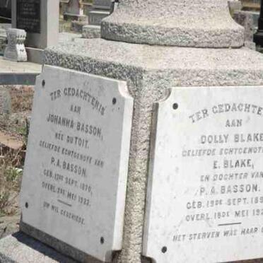 BASSON Johanna nee DU TOIT 1870-1922 :: BLAKE Dolly nee BASSON 1895-1922