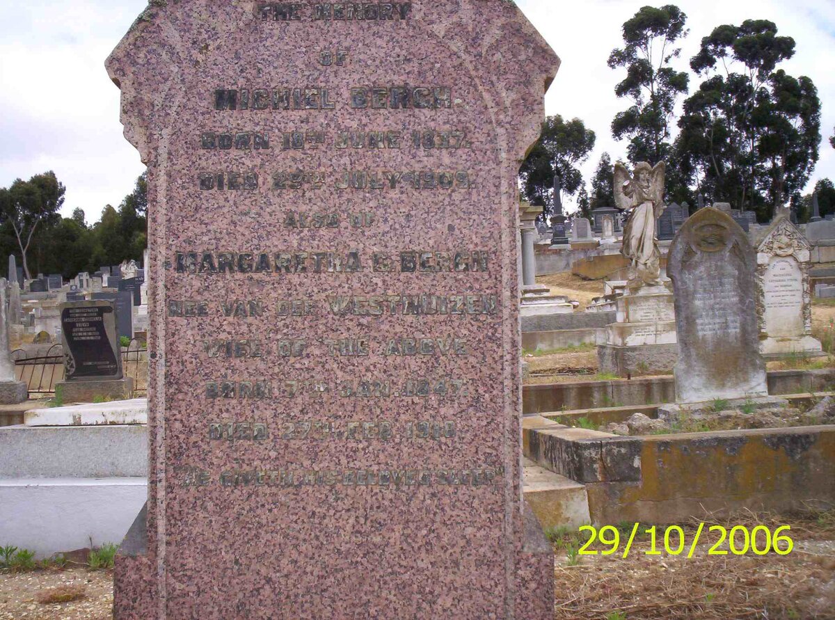 BERGH Michiel 1837-1909 &amp; Margaretha C. VAN DER WESTHUIZEN 1847-1918