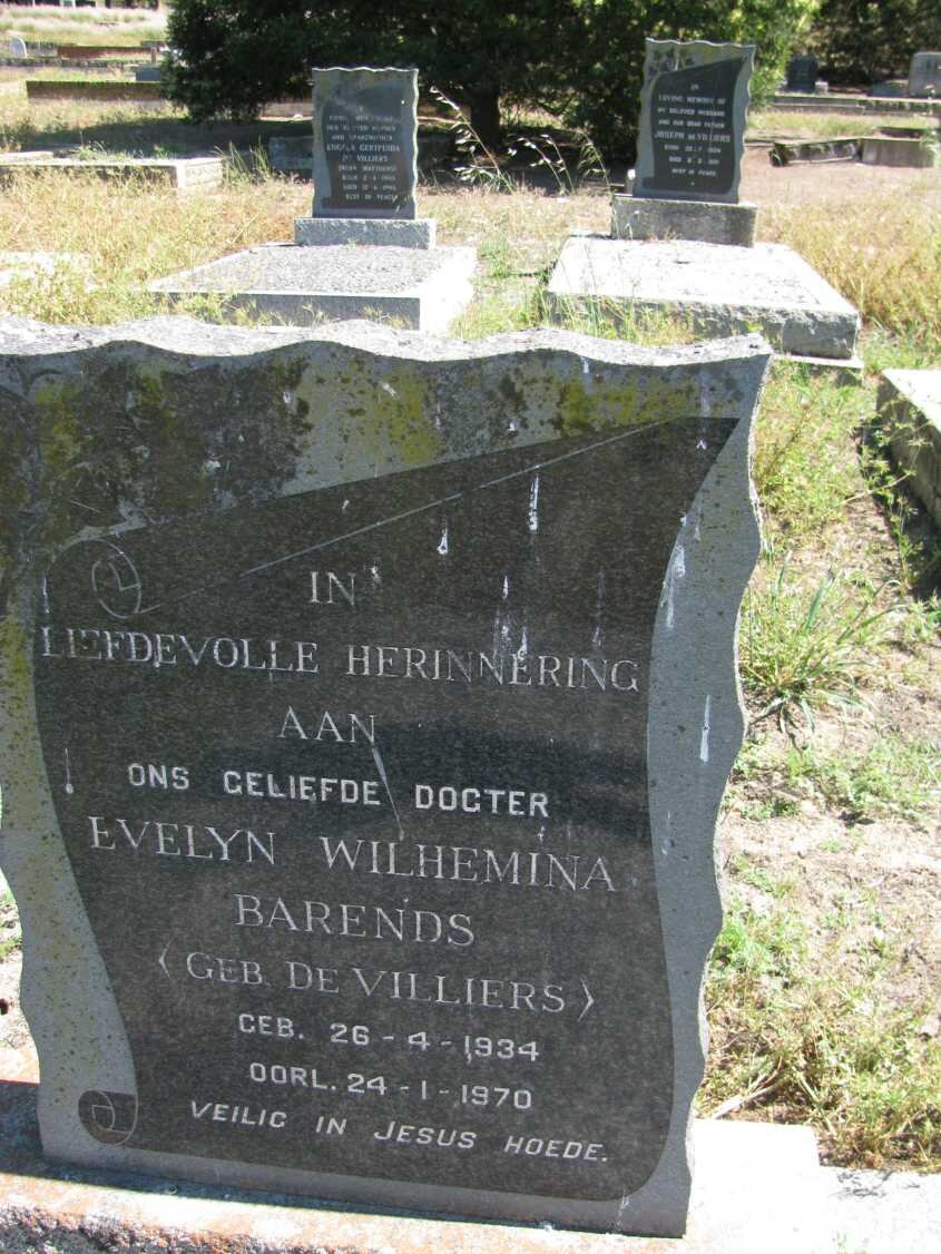 BARENDS Evelyn Wilhemina nee DE VILLIERS 1934-1970