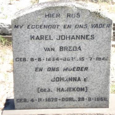 BREDA Karel Johannes, van 1884-1946 &amp; Johanna E. HANEKOM 1879-1956