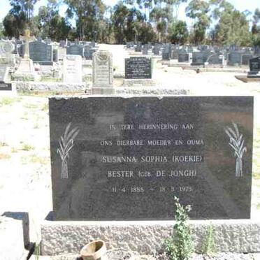 BESTER Susanna Sophia nee DE JONGH 1888-1973