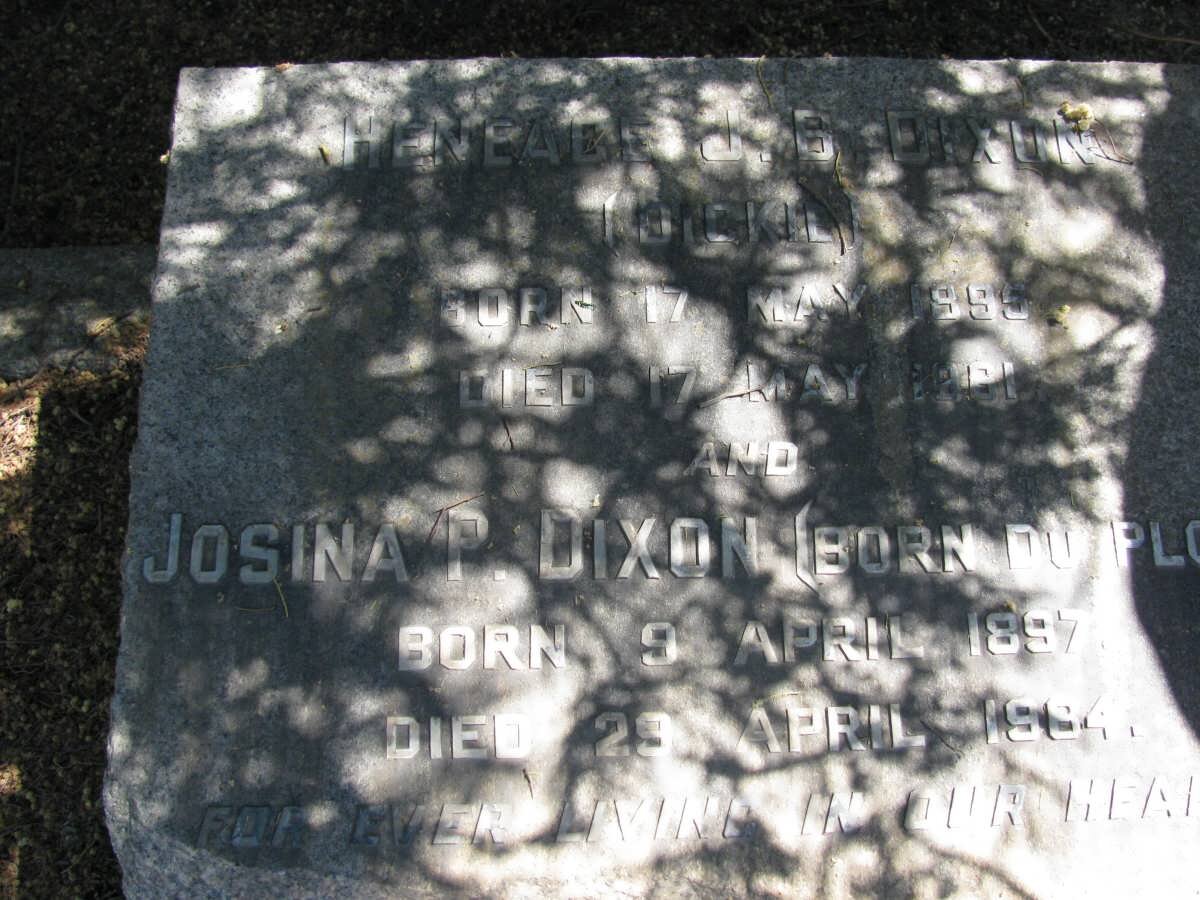 DIXON Heneage J.B. 1895-1961 &amp; Josina P. DU PLESSIS 1897-1984