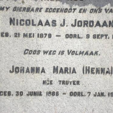 JORDAAN Nicolaas J.1878-1939 &amp; Johanna Maria TRUTER 1886-1975