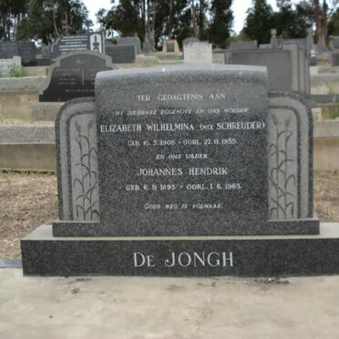 JONGH Johannes Hendrik, de 1895-1965 &amp; Elizabeth Wilhelmina SCHREUDER 1908-1955