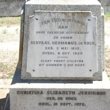 KOCK Servaas Hermanus, de 1852-1925 &amp; Christina Elizabeth JENKINSON -1975