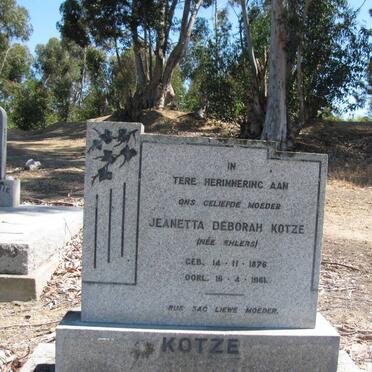 KOTZE Jeanetta Deborah nee EHLERS 1876-1961