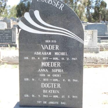 LOUBSER Abraham Michiel 1877-1947 &amp; Anna Sophia DE GOEDE 1875-1966 :: LOUBSER Beatrix 1903-1977