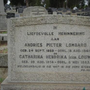 LOMBARD Andries Pieter 1868-1941 &amp; Catharina Hendrika LOUW 1874-1953
