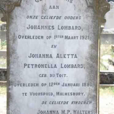 LOMBARD Johannes -1921 &amp; Johanna Aletta Petronella DU TOIT -1880
