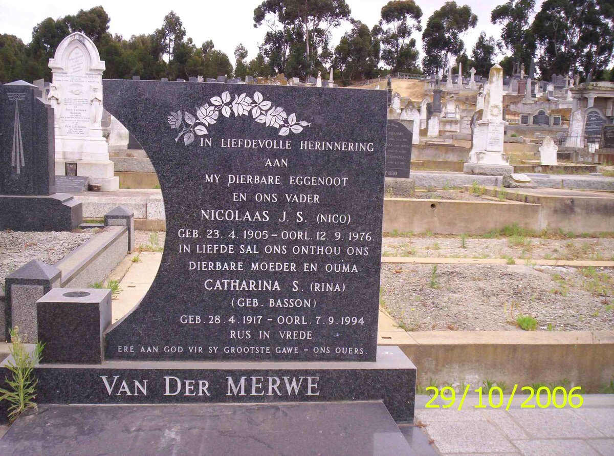 MERWE Nicolaas J.S., van der 1905-1976 &amp; Catharina S. BASSON 1917-1994