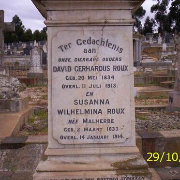 ROUX David Gerhardus 1834-1913 &amp; Susanna Wilhelmina MALHERBE 1833-1914