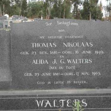 WALTERS Thomas Nikolaas 1881-1949 &amp; Alida J.G. DU TOIT 1881-1963