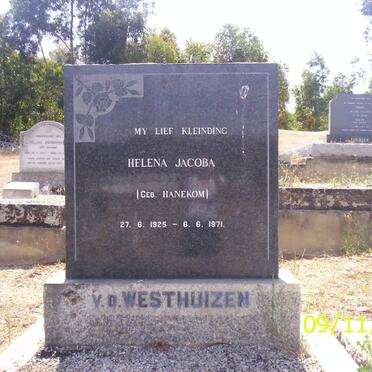 WESTHUIZEN Helena Jacoba, van der nee HANEKOM 1925-1971