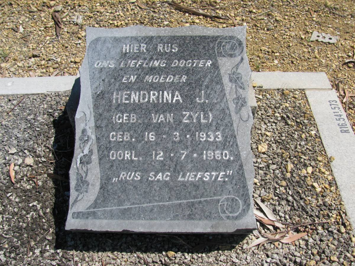 ZYL Hendrina J., van nee VAN ZYL 1933-1960