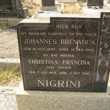 NIGRINI Johannes Bernardus 1887-1954 &amp; Christina Francina SWART 1884-1960