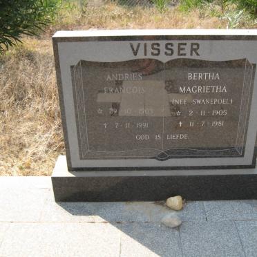 VISSER Andries Francois 1903-1991 &amp; Bertha Magrietha SWANEPOEL 1905-1981