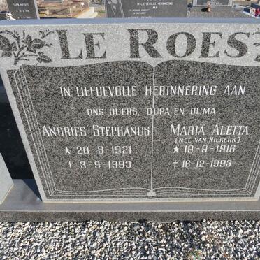 ROES Andries Stephanus, le 1921-1993 & Maria Aletta VAN NIEKERK 1916-1993