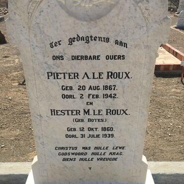 ROUX Pieter A., le 1867-1942 &amp; Hester M. BOTES 1860-1939
