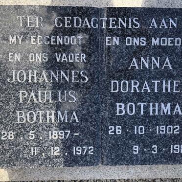 BOTHMA Johannes Paulus 1897-1972 &amp; Anna Dorathea 1902-1985