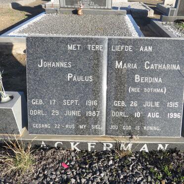 ACKERMAN Johannes Paulus 1916-1987 & Maria Catharina Berdina BOTHMA 1915-1996