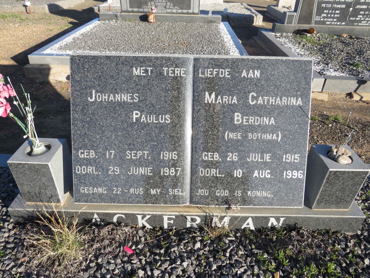 ACKERMAN Johannes Paulus 1916-1987 & Maria Catharina Berdina BOTHMA 1915-1996