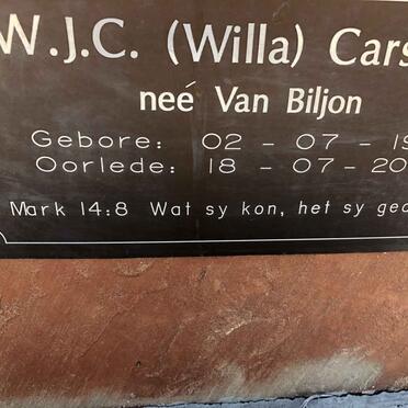 CARSTENS W.J.C. nee VAN BILJON 1918-2003