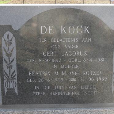 KOCK Gert Jacobus, de 1897-1981 &amp; Beatrix M.M. KOTZE 1905-1989