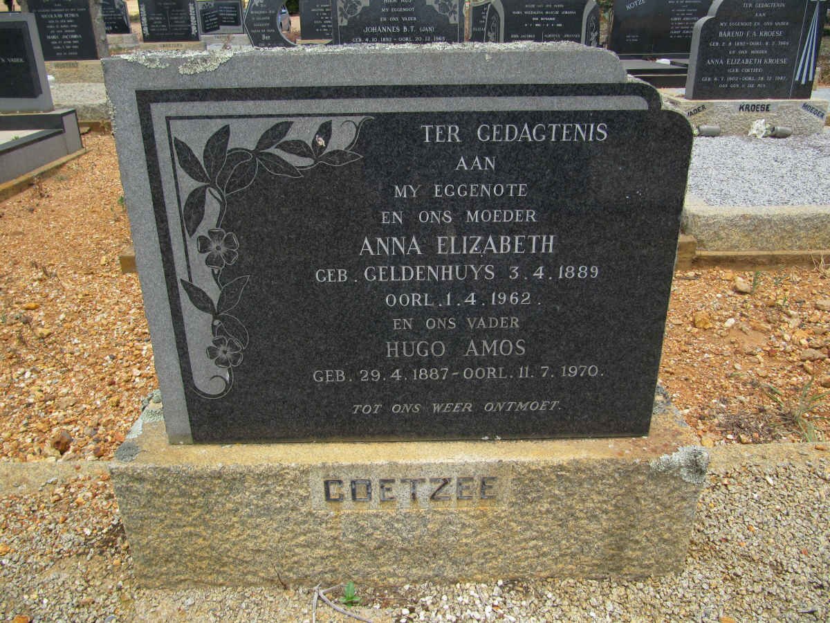 COETZEE Hugo Amos 1887-1970 &amp; Anna Elizabeth GELDENHUYS 1889-1962