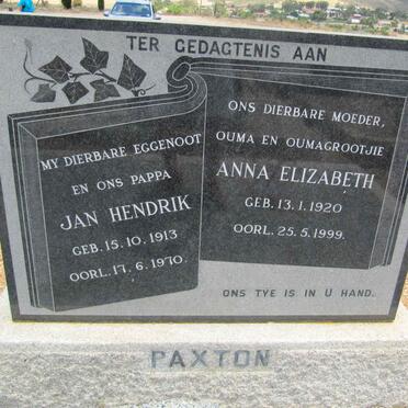 PAXTON Jan Hendrik 1913-1970 &amp; Anna Elizabeth 1920-1999