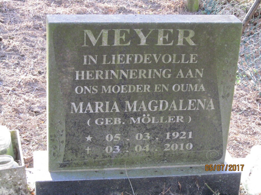 MEYER Maria Magdalena nee MOLLER 1921-2010