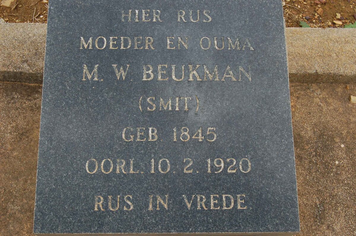 BEUKMAN M.W. nee SMIT 1845-1920