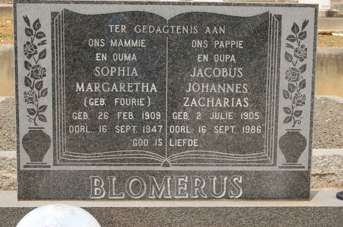 BLOMERUS Jacobus Johannes Zacharias 1905-1986 &amp; Sophia Margaretha FOURIE 1909-1947