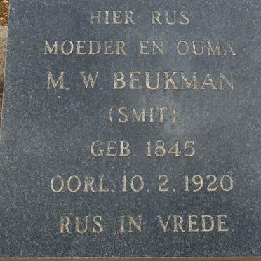 BEUKMAN M.W. nee SMIT 1845-1920