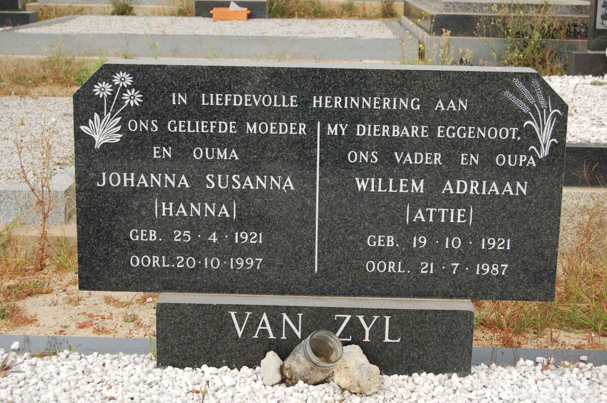ZYL Willem Adriaan, van 1921-1987 &amp; Johanna Susanna 1921-1997