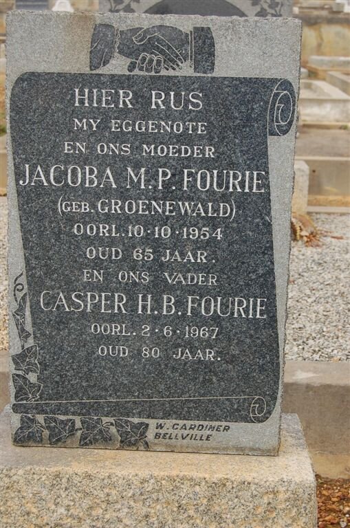 FOURIE Casper H.B. -1967 &amp; Jacoba M.P. GROENEWALD -1954