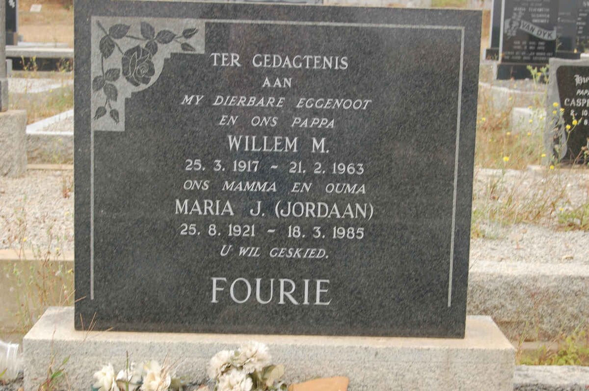 FOURIE Willem M. 1917-1963 &amp; Maria J. JORDAAN 1921-1985