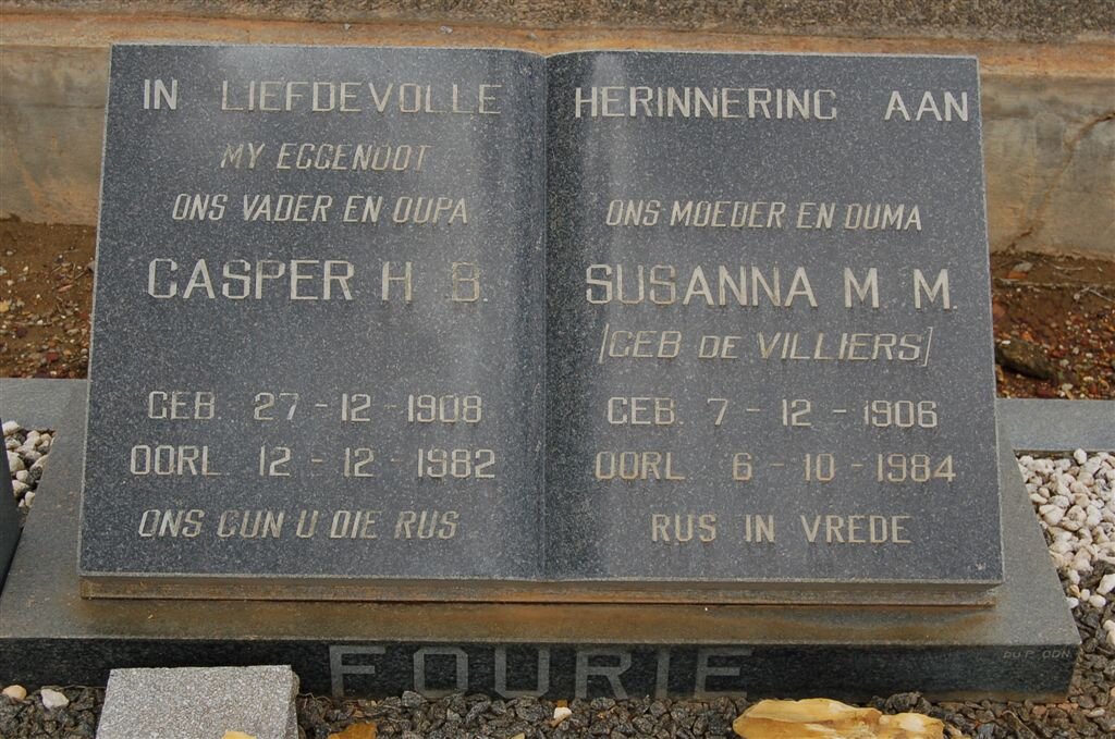 FOURIE Casper H.B. 1908-1982 &amp; Susanna M.M. de VILLIERS 1906-1984