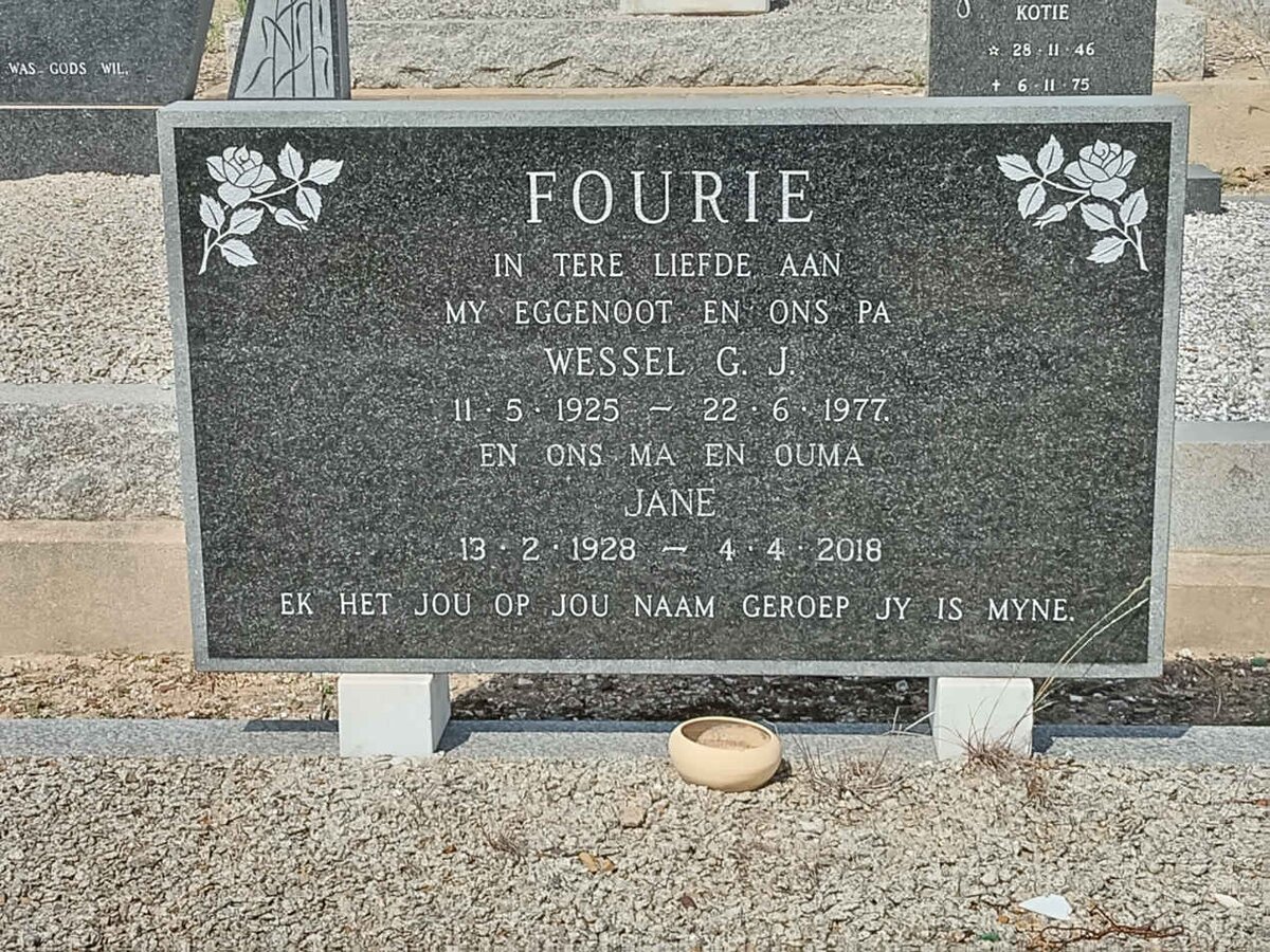 FOURIE Wessel G.J. 1925-1977 &amp; Jane 1928-2018