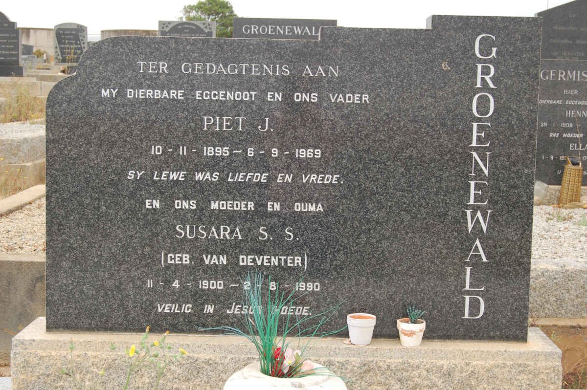 GROENEWALD Piet J. 1895-1969 &amp; Susara S.S. VAN DEVENTER 1900-1990