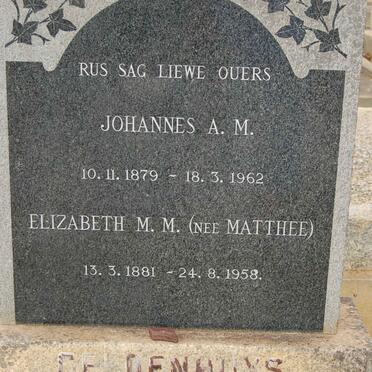GELDENHUYS Johannes A.M. 1879-1962 &amp; Elizabeth M.M. MATTHEE 1881-1958