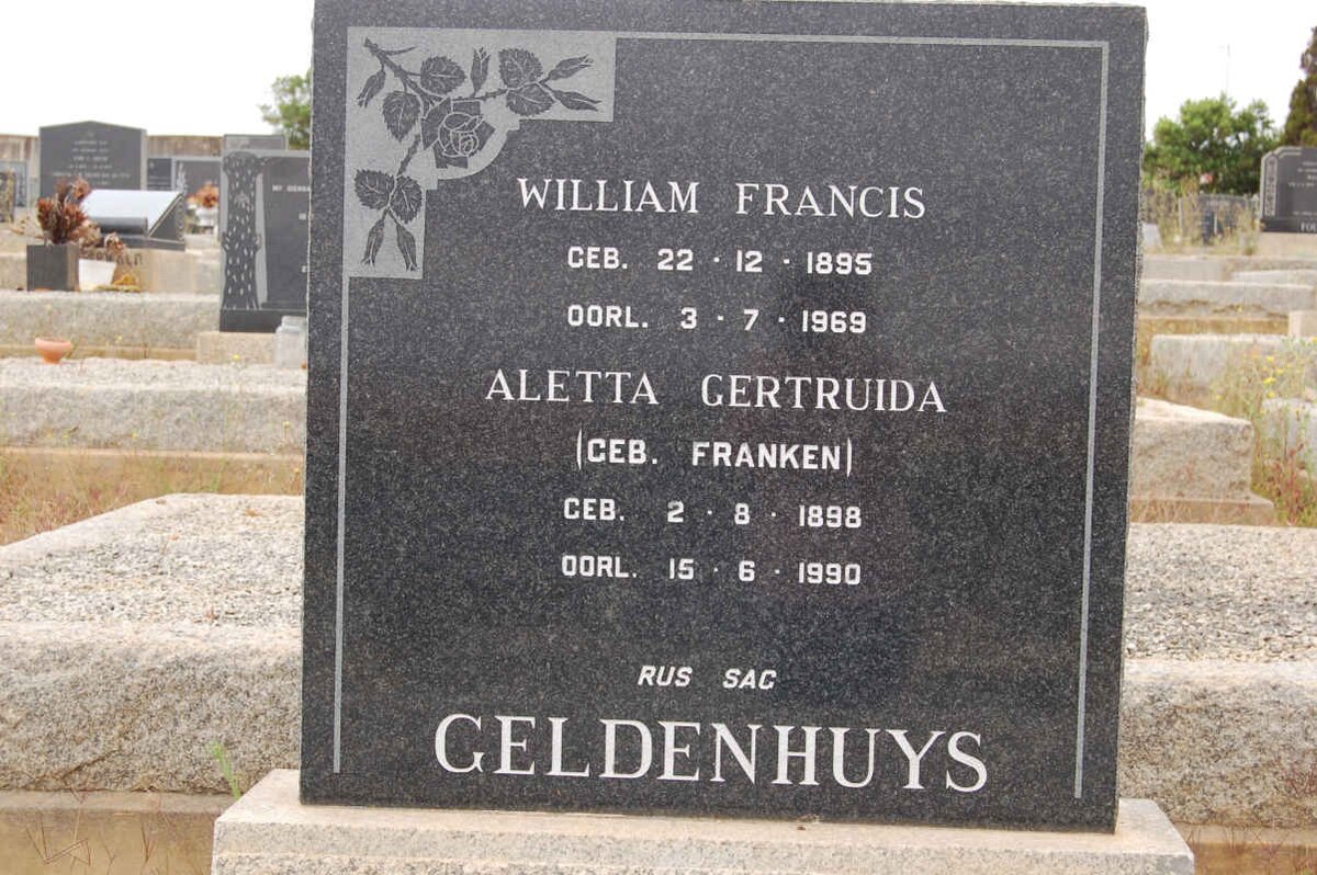 GELDENHUYS William Francis 1895-1969 &amp; Aletta Gertruida FRANKEN 1898-1990
