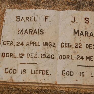 MARAIS Sarel F. 1862-1946 &amp; J.S.A. 1863-1955