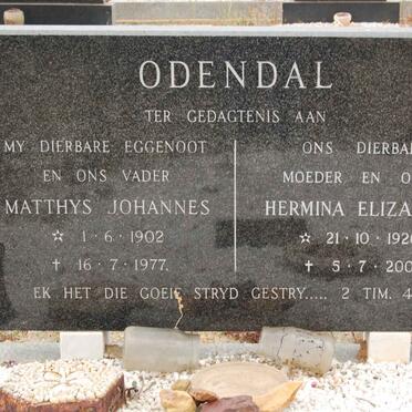 ODENDAL Matthys Johannes 1902-1977 &amp; Hermina Elizabeth 1920-2001 :: ODENDAL Basjan 1940-2002 